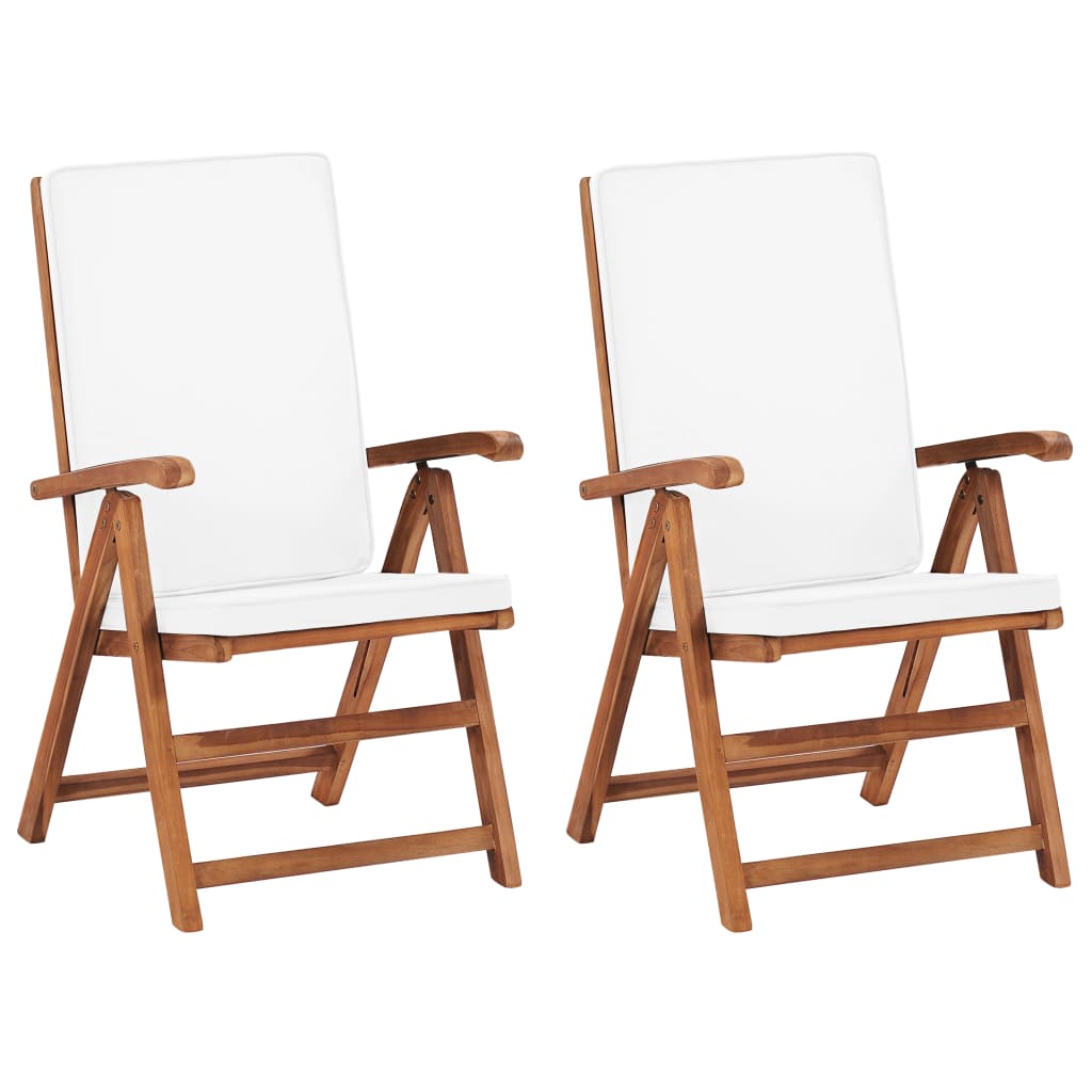 Cadeiras jardim reclináveis + almofadões 2pcs teca maciça creme