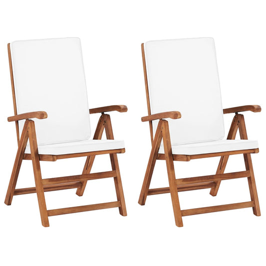 Cadeiras jardim reclináveis + almofadões 2pcs teca maciça creme
