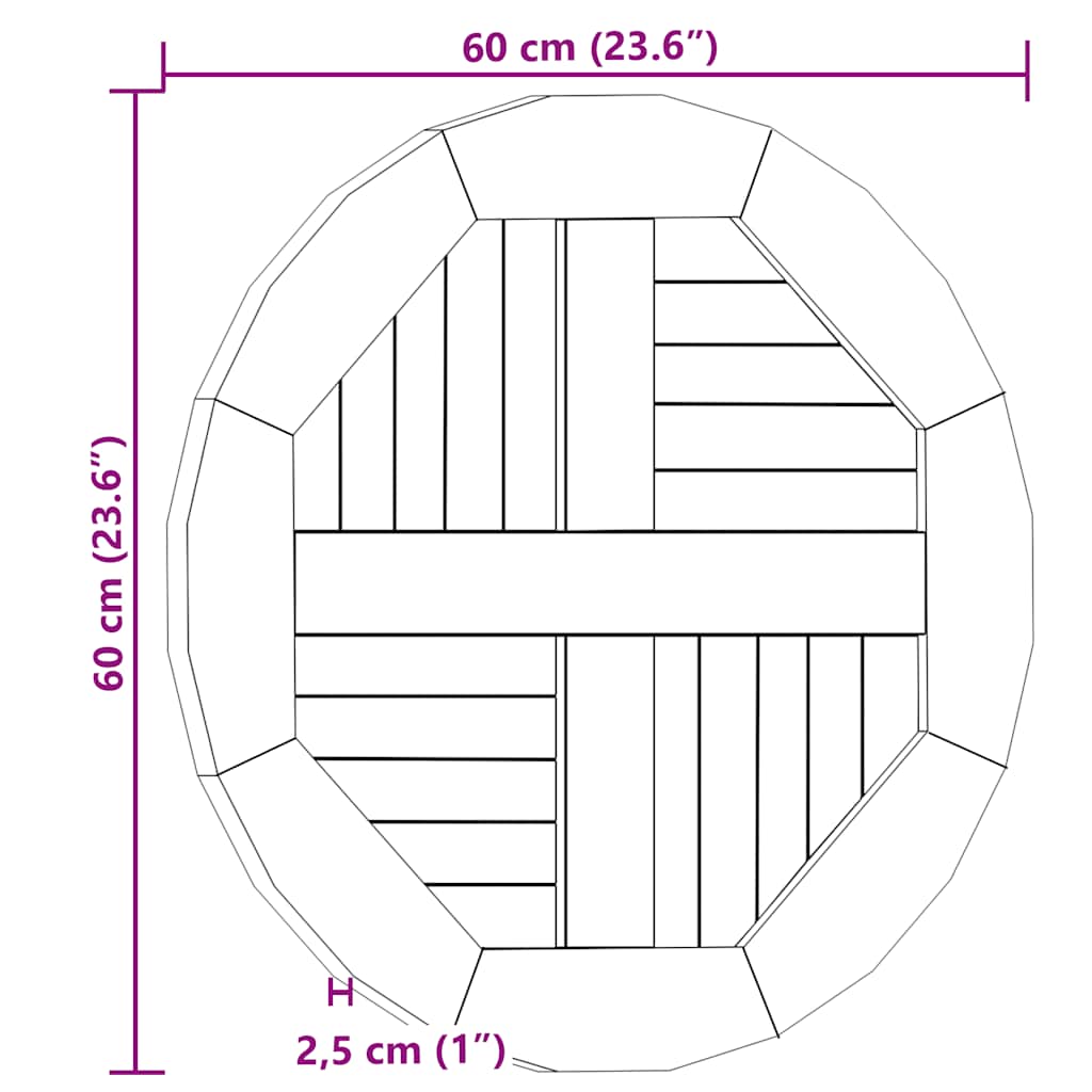Tampo de mesa redondo 2,5 cm 60 cm madeira teca maciça