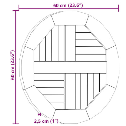 Tampo de mesa redondo 2,5 cm 60 cm madeira teca maciça