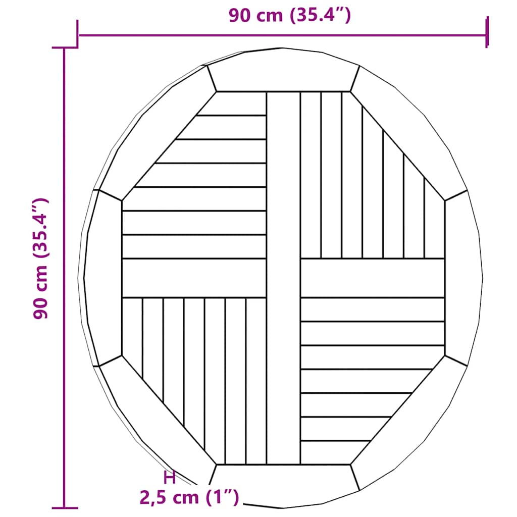 Tampo de mesa redondo 2,5 cm 90 cm madeira de teca maciça