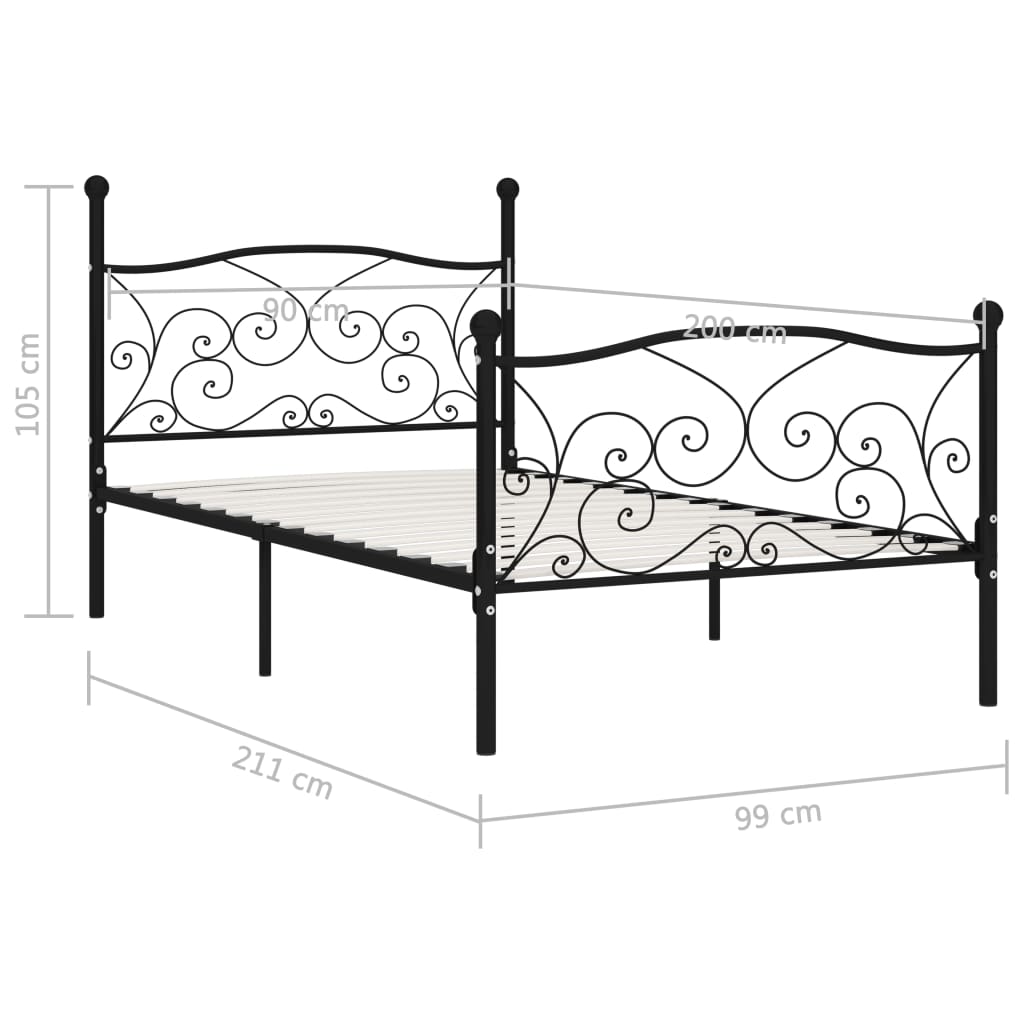 Estrutura de cama com estrado de ripas 90x200 cm metal preto