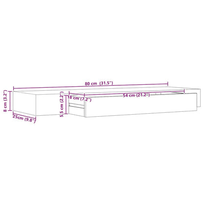Prateleira de parede suspensa com gaveta 80x25x8 cm preto