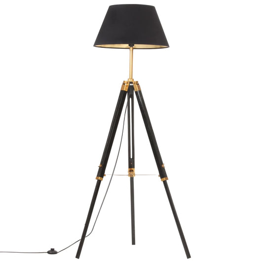 Candeeiro de chão tripé 141 cm teca maciça preto/dourado