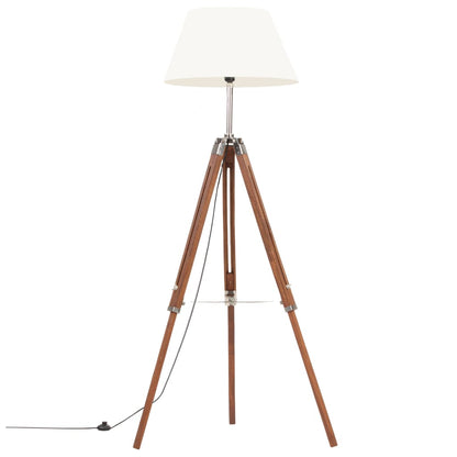 Candeeiro de chão tripé 141 cm teca maciça castanho mel/branco