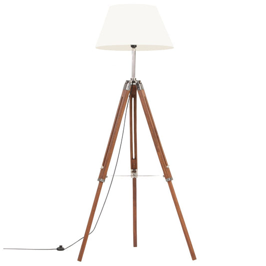 Candeeiro de chão tripé 141 cm teca maciça castanho mel/branco