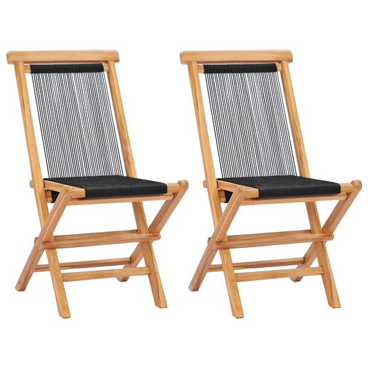 Cadeiras de jardim dobráveis 2 pcs madeira teca maciça e corda