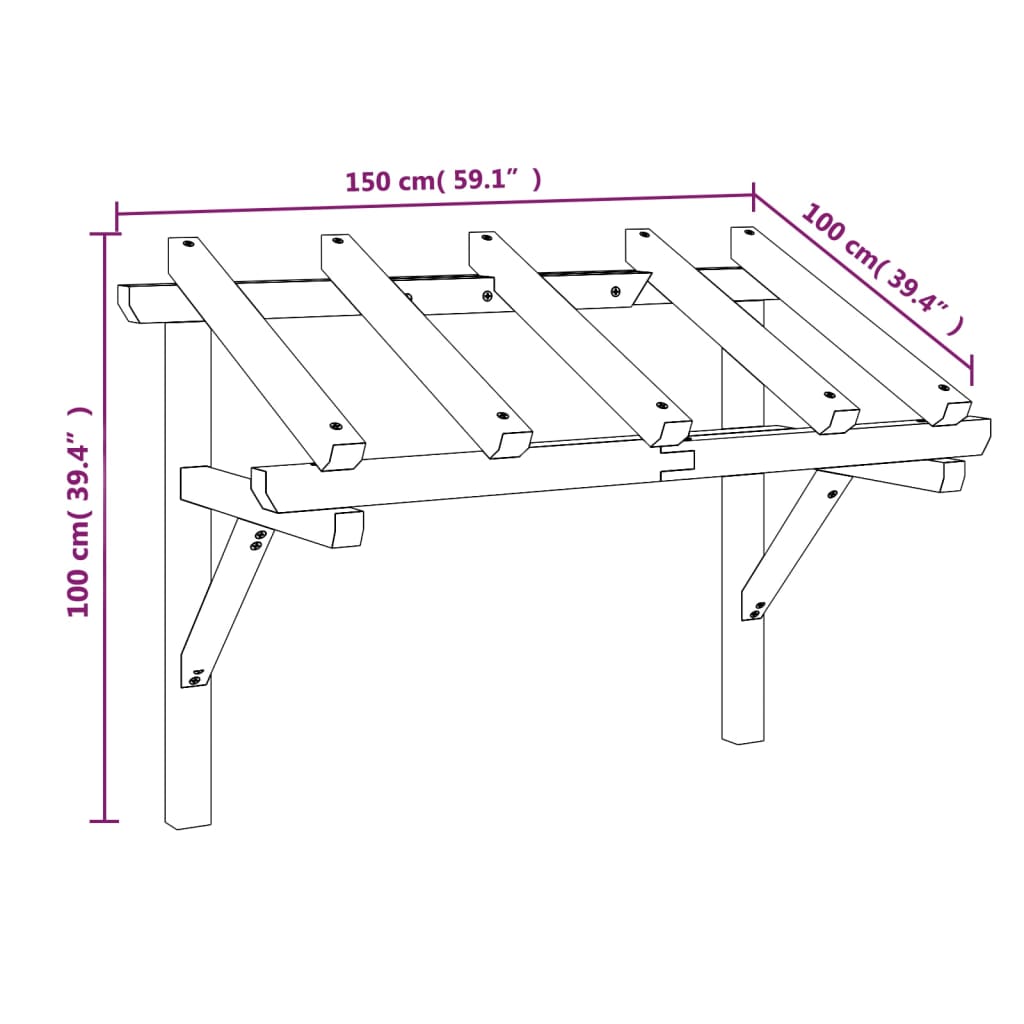 Toldo para porta 150x100x100 cm madeira de pinho maciça