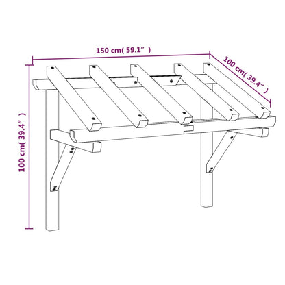 Toldo para porta 150x100x100 cm madeira de pinho maciça