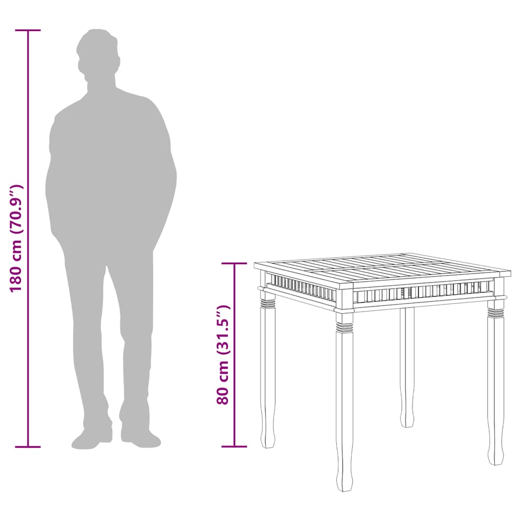 Mesa de jantar para jardim 80x80x80 cm madeira de teca maciça