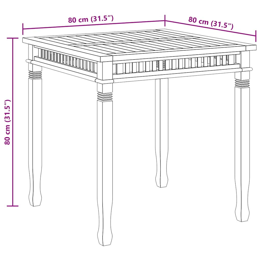 Mesa de jantar para jardim 80x80x80 cm madeira de teca maciça
