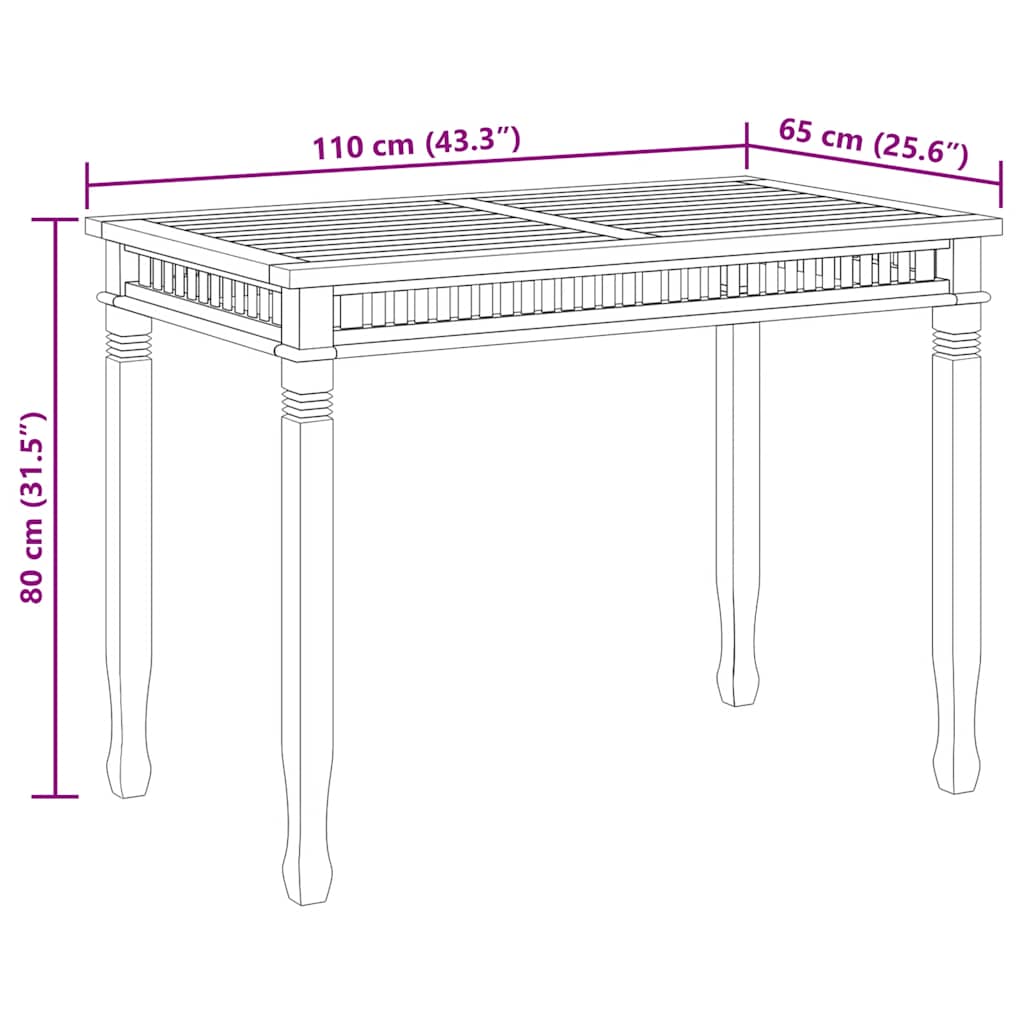 Mesa de jantar para jardim 110x65x80 cm madeira de teca maciça