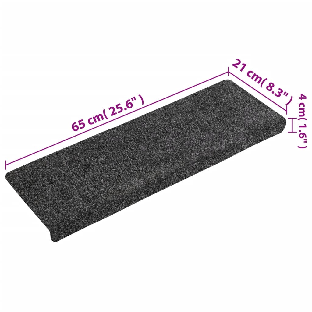 Tapetes de escada autoadesivos 15 peças 65x21x4 cm cinza com borda retangular