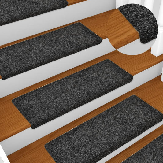 Tapetes de escada autoadesivos 15 peças 65x21x4 cm cinza com borda retangular