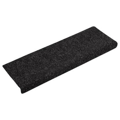 Tapetes de escada autoadesivos 15 peças 65x21x4 cm pretos com borda retangular