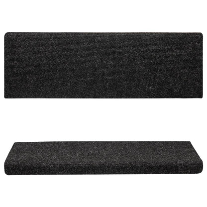 Tapetes de escada autoadesivos 15 peças 65x21x4 cm pretos com borda retangular