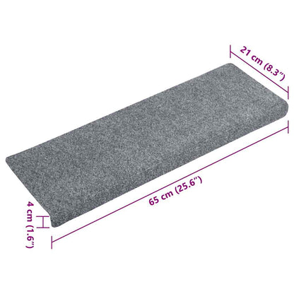 Tapetes de escada autoadesivos 15 peças 65x21x4 cm cinza claro com borda retangular