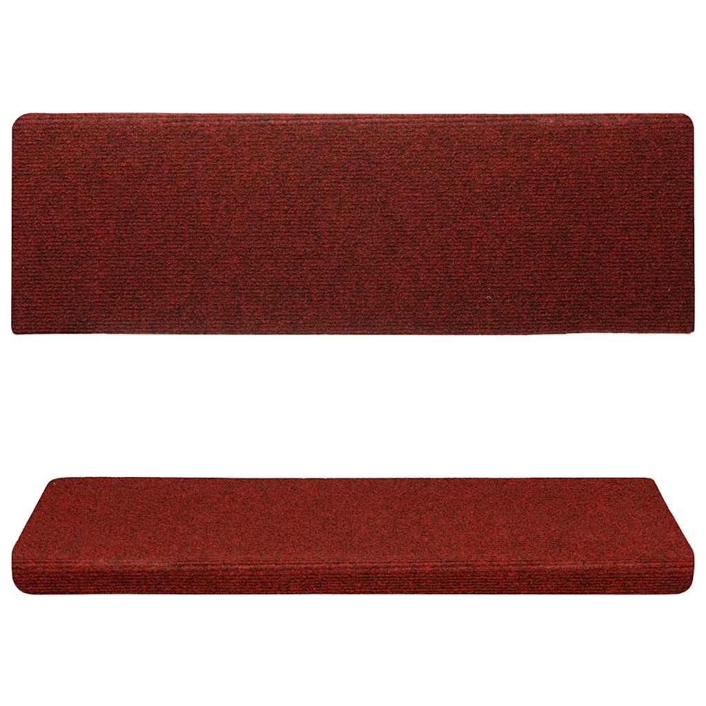 Tapetes de escada autoadesivos 15 peças 65x21x4 cm vermelho bordô com borda retangular