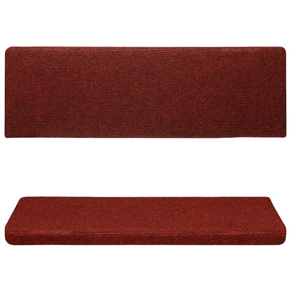 Tapetes de escada autoadesivos 15 peças 65x21x4 cm vermelho bordô com borda retangular
