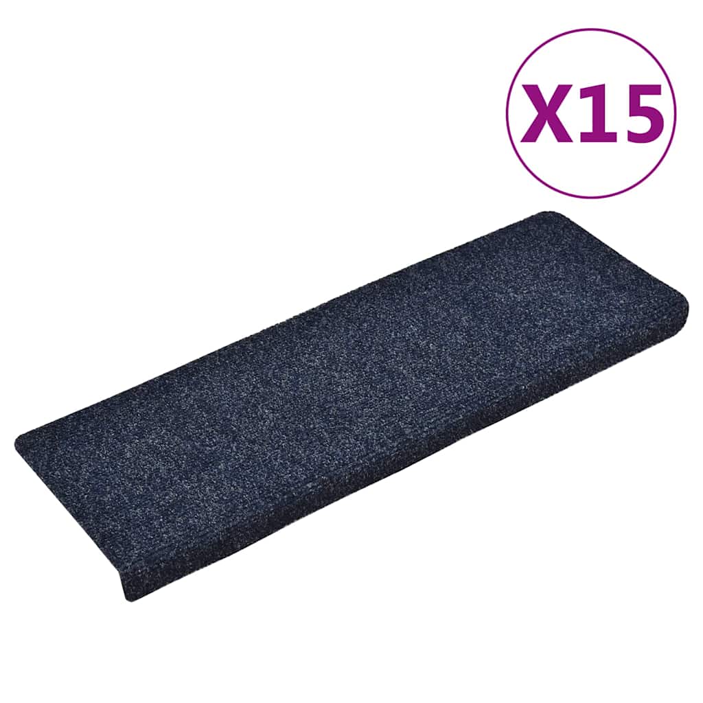 Tapetes de escada autoadesivos 15 peças 65x21x4 cm azul com borda retangular