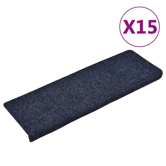 Tapetes de escada autoadesivos 15 peças 65x21x4 cm azul com borda retangular