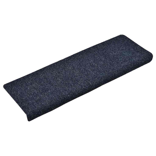Tapetes de escada autoadesivos 15 peças 65x21x4 cm azul com borda retangular
