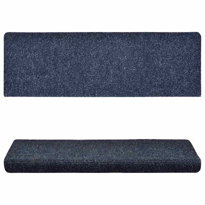 Tapetes de escada autoadesivos 15 peças 65x21x4 cm azul com borda retangular