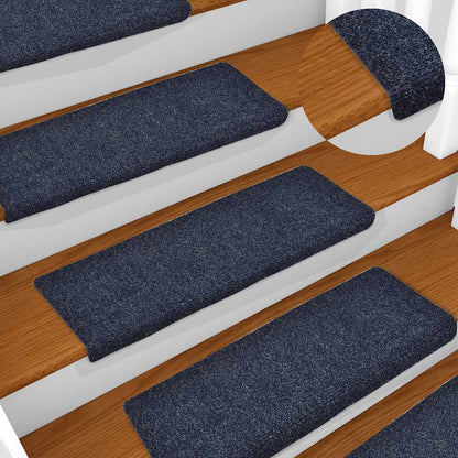 Tapetes de escada autoadesivos 15 peças 65x21x4 cm azul com borda retangular