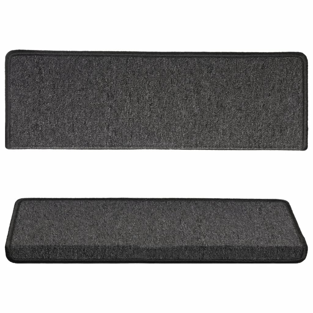 Tapetes de escada 15 peças 65x21x4 cm antracite com borda retangular