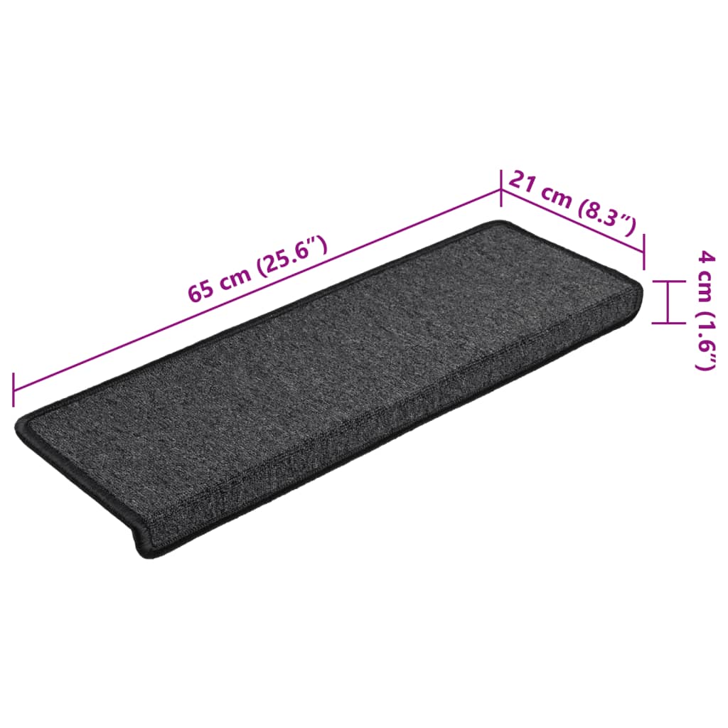Tapetes de escada 15 peças 65x21x4 cm antracite com borda retangular