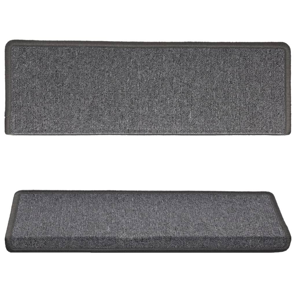 Tapetes de escada 15 peças 65x21x4 cm cinza escuro com borda retangular