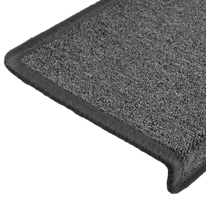 Tapetes de escada 15 peças 65x21x4 cm cinza escuro com borda retangular