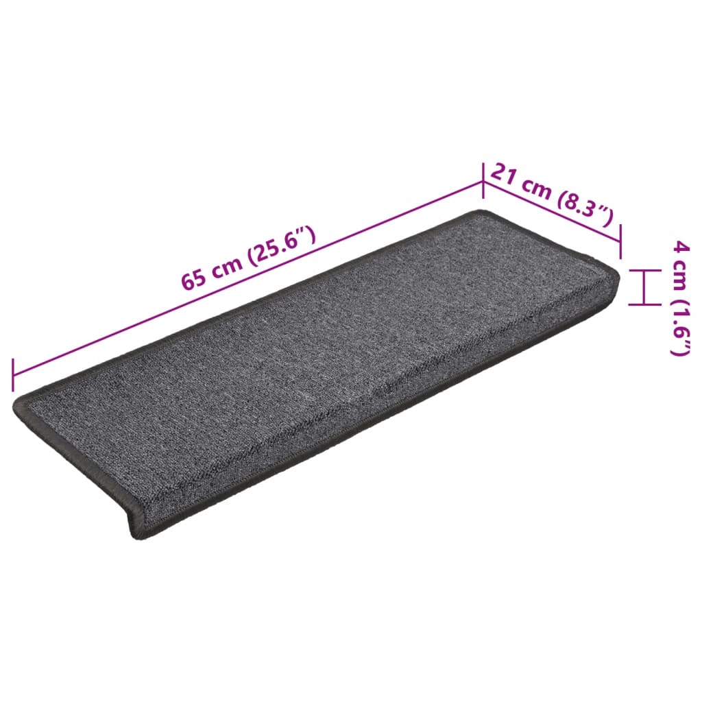 Tapetes de escada 15 peças 65x21x4 cm cinza escuro com borda retangular