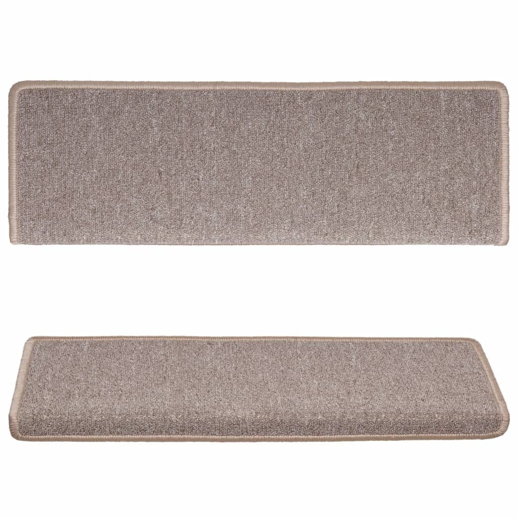Tapetes de escada 15 peças 65x21x4 cm marrom claro com borda retangular