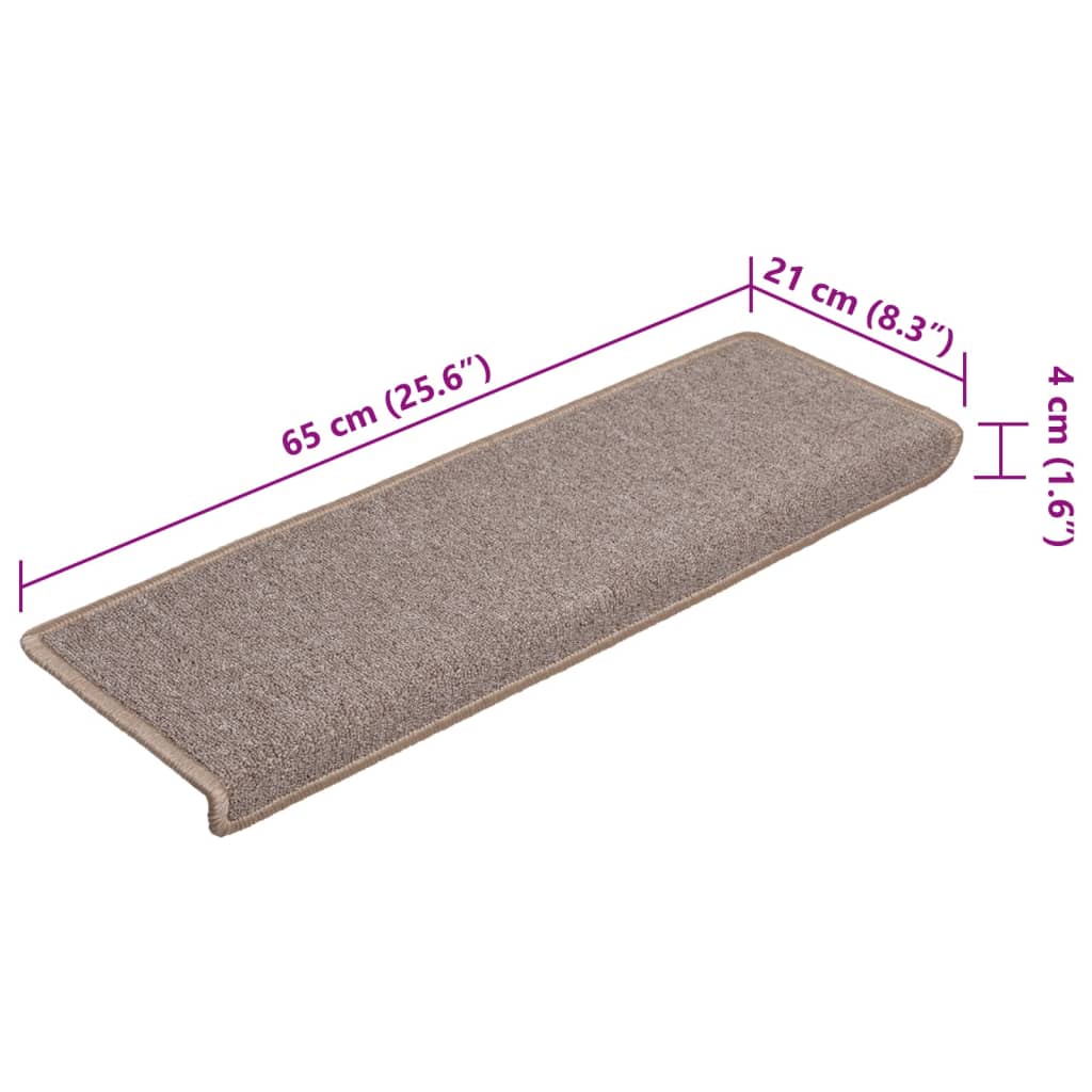 Tapetes de escada 15 peças 65x21x4 cm marrom claro com borda retangular