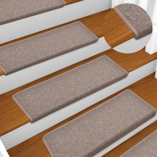 Tapetes de escada 15 peças 65x21x4 cm marrom claro com borda retangular
