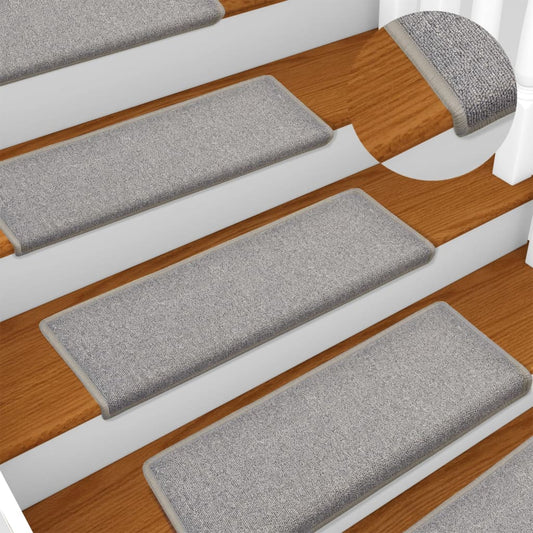 Tapetes de escada 15 peças 65x21x4 cm cinza claro com borda retangular