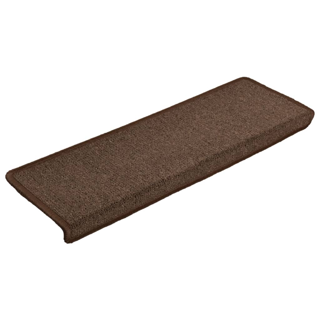Tapetes de escada 15 peças 65x21x4 cm marrom com borda retangular