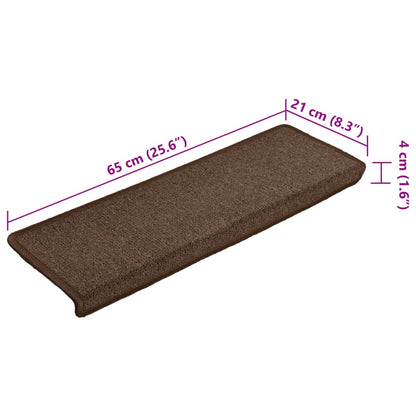 Tapetes de escada 15 peças 65x21x4 cm marrom com borda retangular