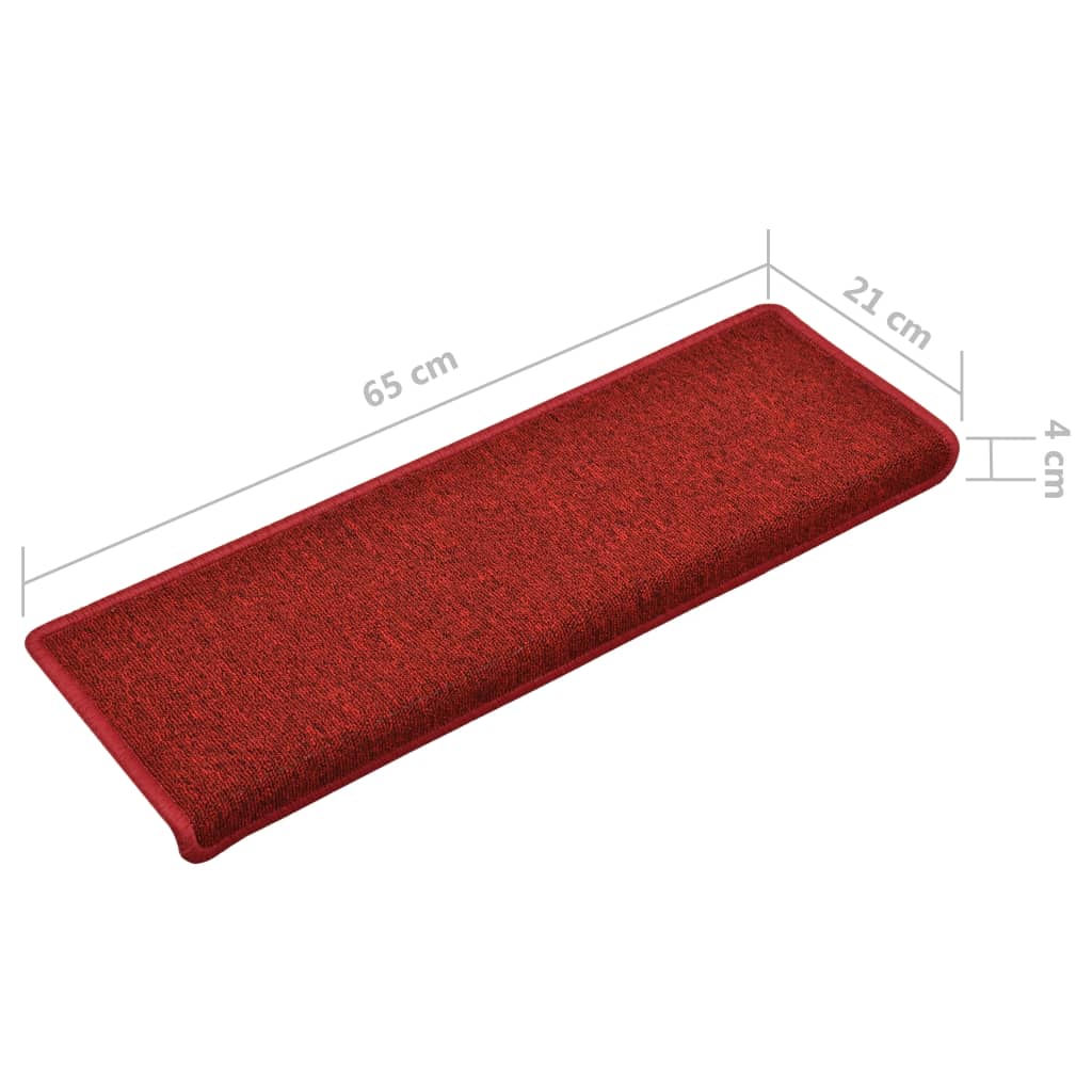 Tapetes de escada 15 peças 65x21x4 cm Bordô com borda retangular