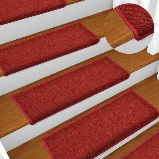 Tapetes de escada 15 peças 65x21x4 cm Bordô com borda retangular