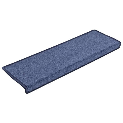 Tapetes de escada 15 peças 65x21x4 cm azul com borda retangular