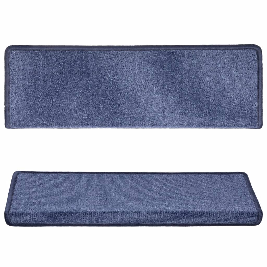 Tapetes de escada 15 peças 65x21x4 cm azul com borda retangular