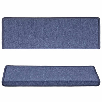 Tapetes de escada 15 peças 65x21x4 cm azul com borda retangular