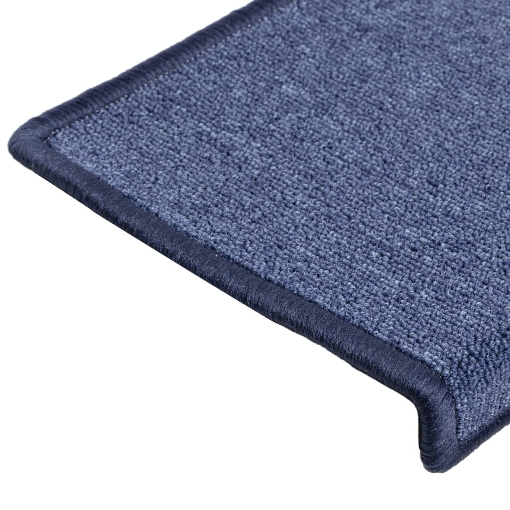 Tapetes de escada 15 peças 65x21x4 cm azul com borda retangular