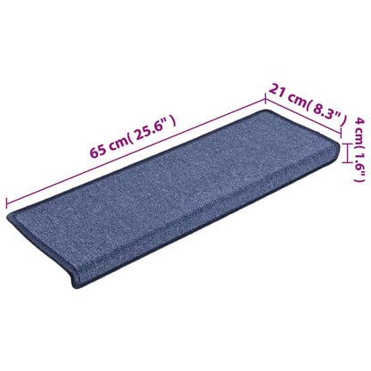 Tapetes de escada 15 peças 65x21x4 cm azul com borda retangular