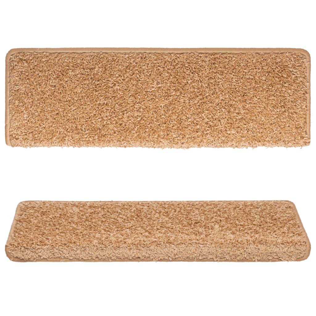 Tapetes de escada 15 peças 65x21x4 cm bege com borda retangular