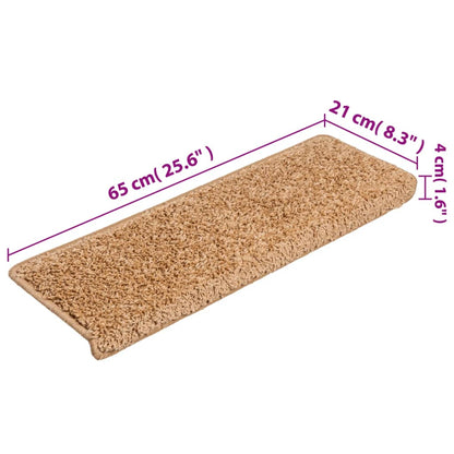 Tapetes de escada 15 peças 65x21x4 cm bege com borda retangular