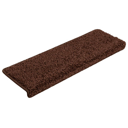 Tapetes de escada 15 peças 65x21x4 cm marrom com borda retangular