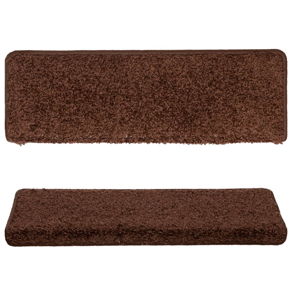 Tapetes de escada 15 peças 65x21x4 cm marrom com borda retangular